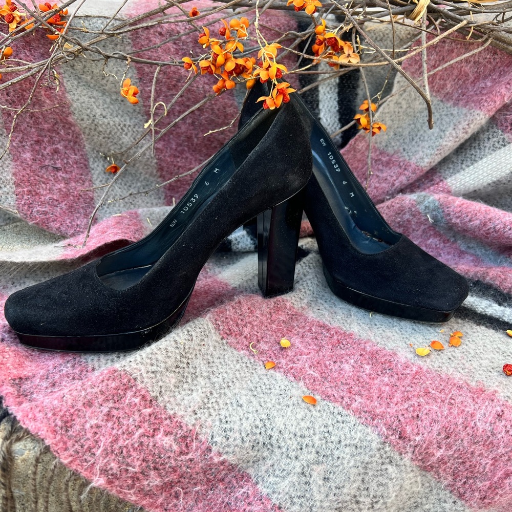 Stuart Weitzman Black Suade Platform With Chunky … - image 1